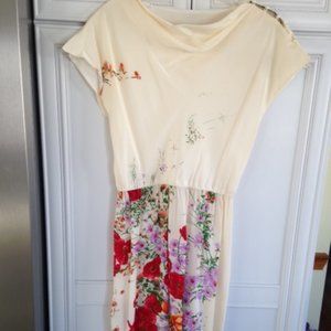 Cream silk floral print bottom dress